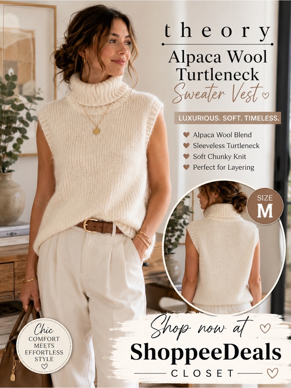 Theory Vandrona Puno Alpaca Wool Blend Sleeveless Turtleneck Sweater Vest